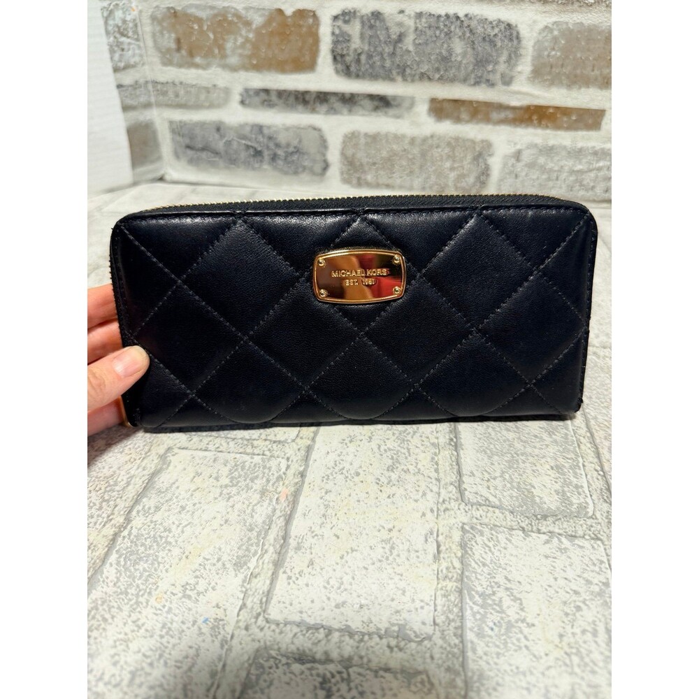Michael Kors Quilted Black Leather Zip Around Wallet